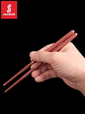 SUNDICK 携帯用木製箸 天然マホガニー材使用 長さ205mm マイ箸 ジョイント箸 経済的 エコ箸 お弁当 外食 登山やキャンプに エコ活動 収納袋付