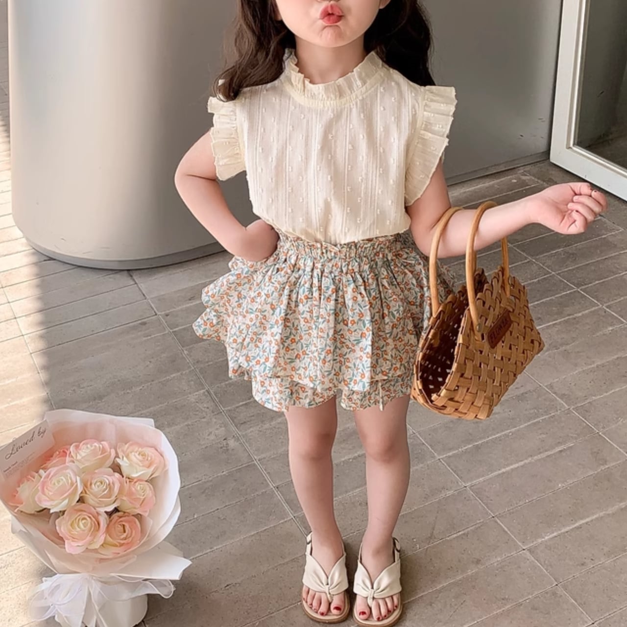 新品☆ブルクロガールズ☆花柄 可愛らしかっ フリルキュロット（Ⅼ 