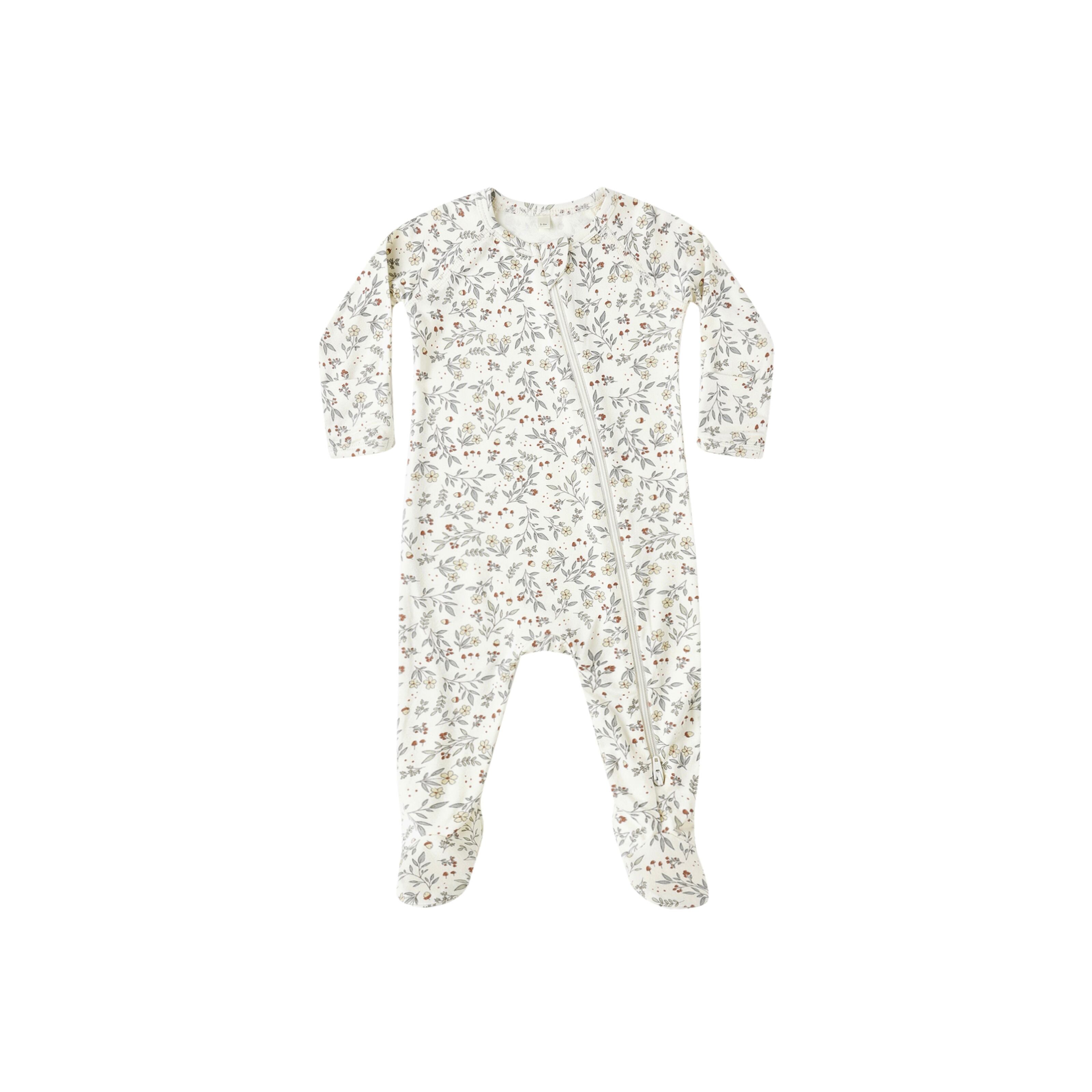 Quincy Mae(クインシーメイ)/ 25aw BAMBOO ZIP FOOTIE / WOODLAND / 3-6M