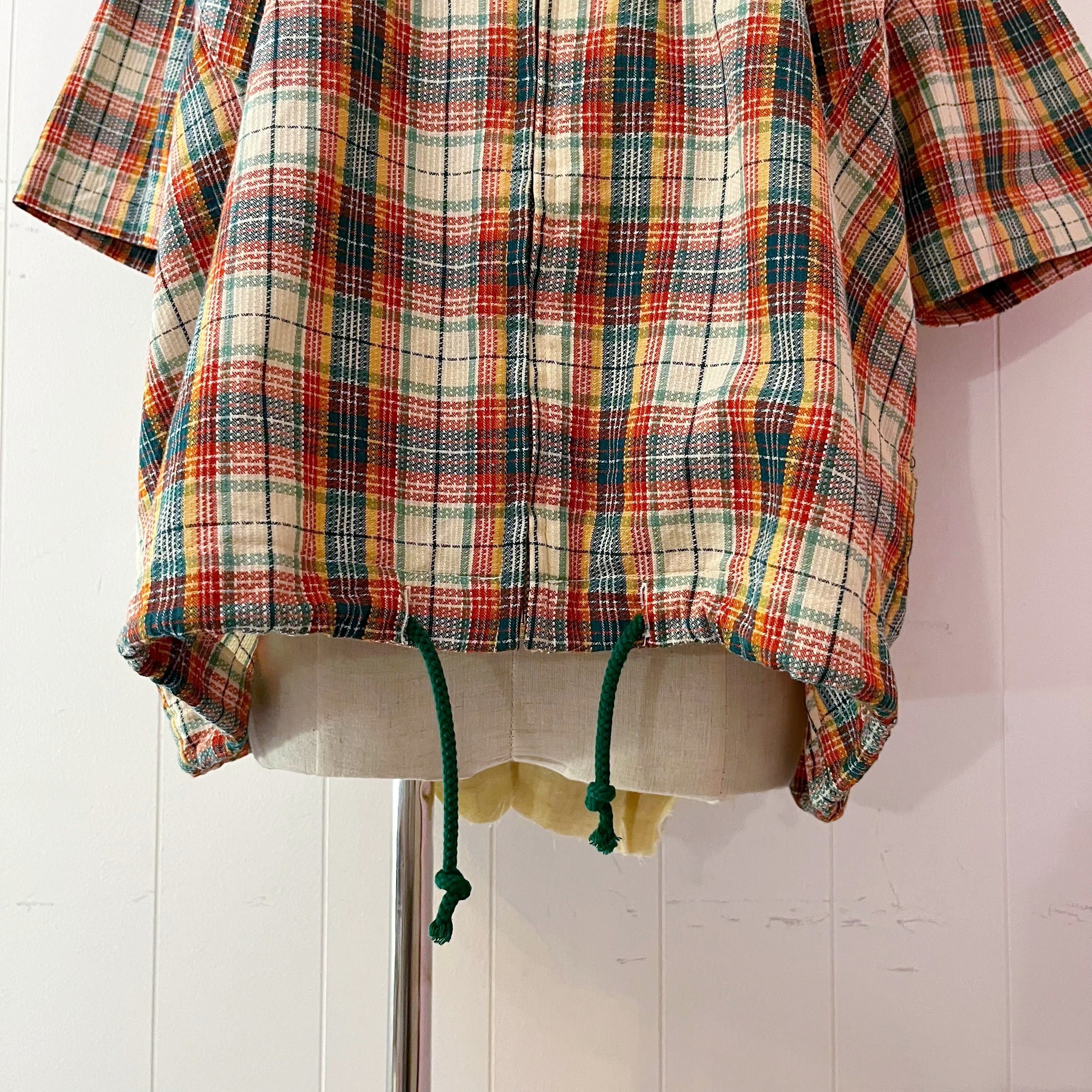 green madras check zip-up shirt
