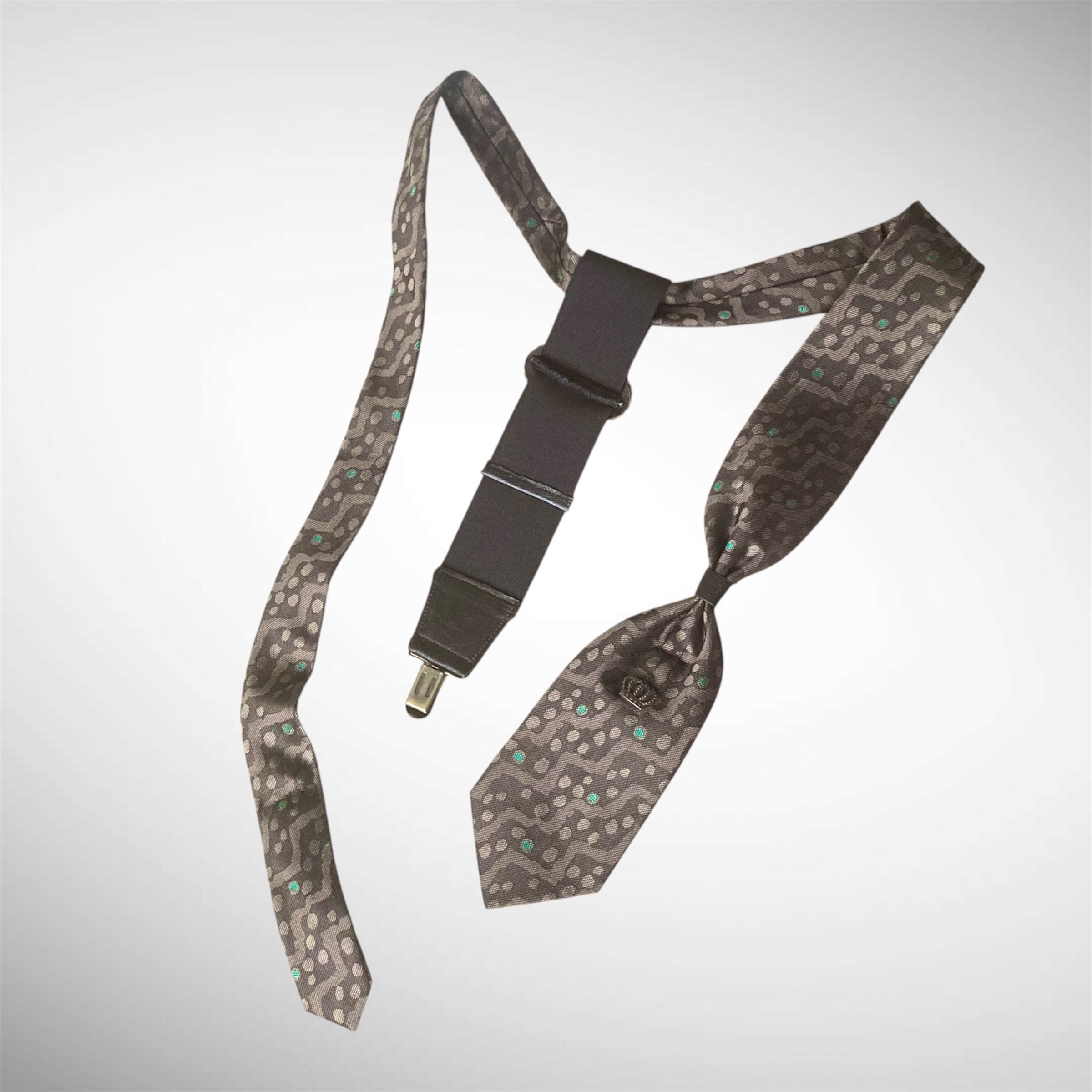 ZOZOTTE ネクタイリメイクサスペンダー/ブラウン系ドット柄/レトロ柄