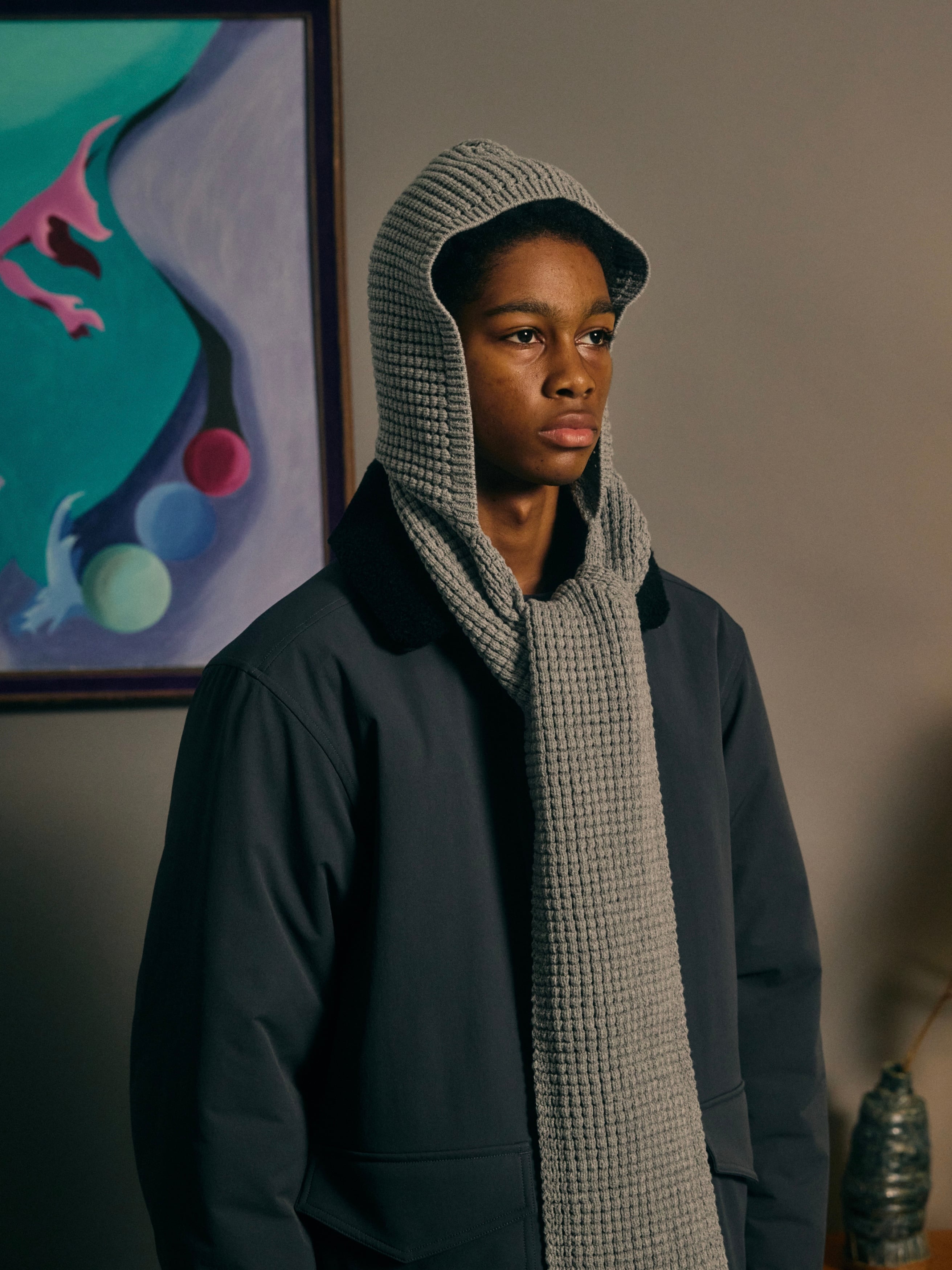 COMFORTABLE REASON / WAFFLE HOOD SCARF - GREY | DEXIM