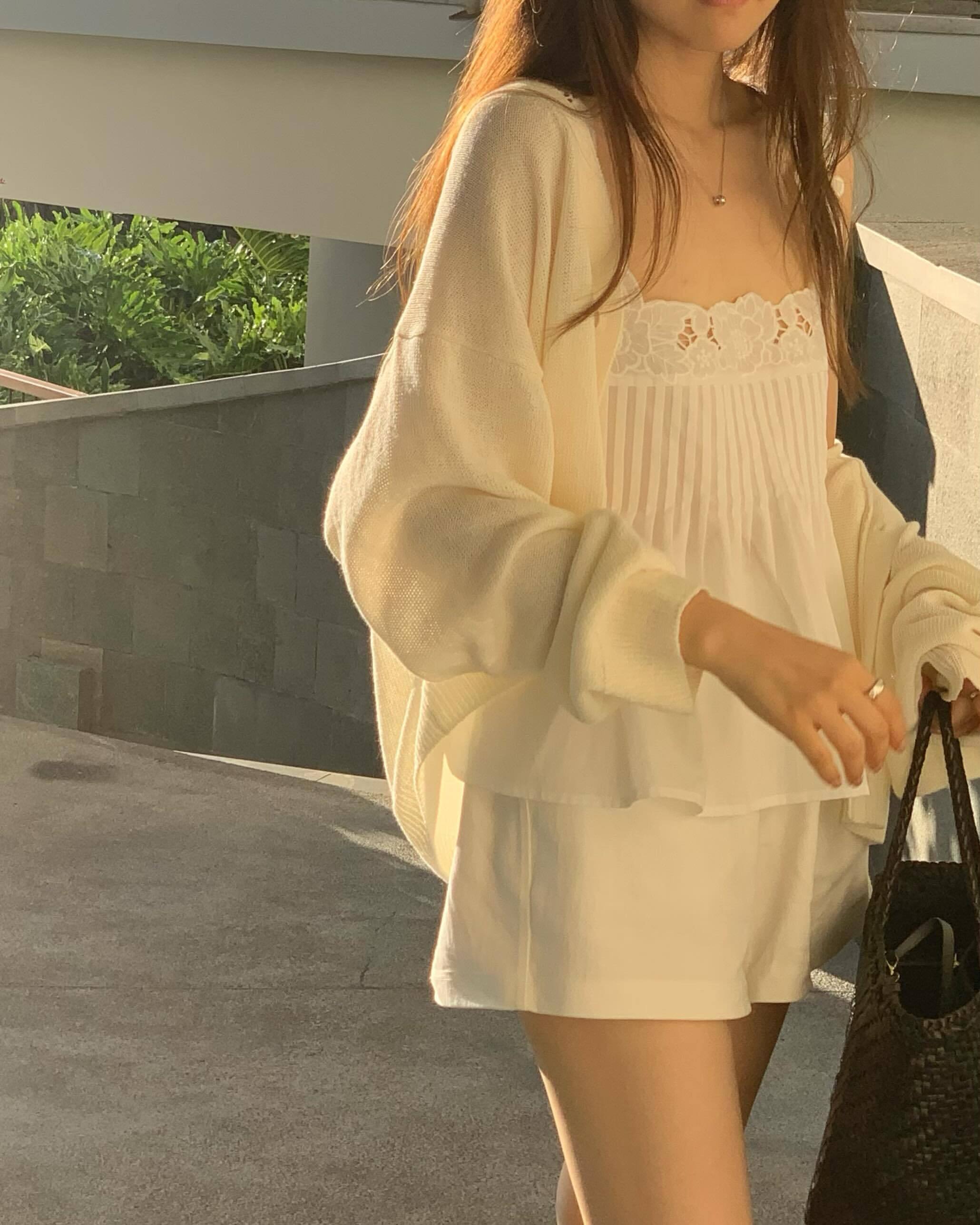 (即納) ounce / Paper sheer cardigan / cream