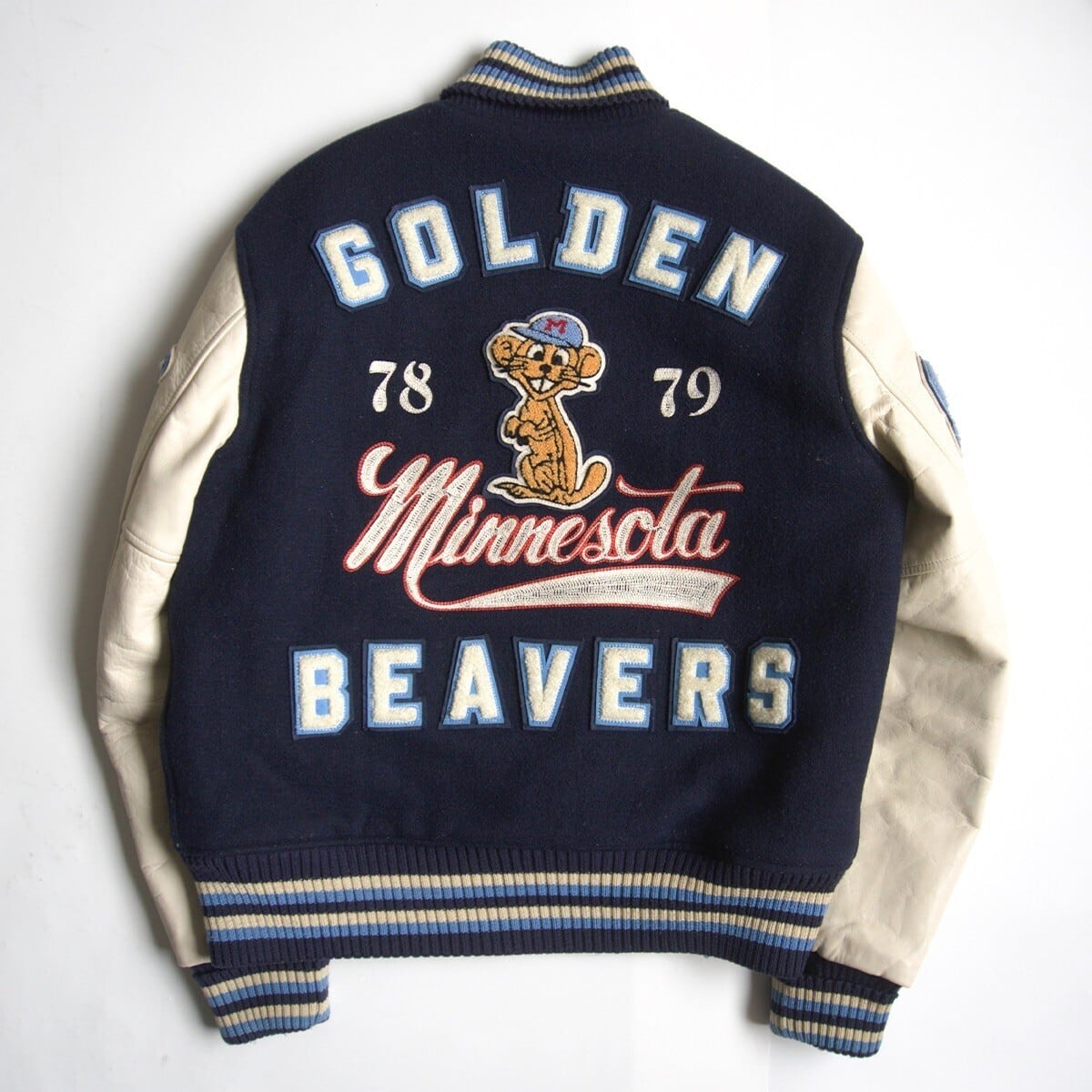 雰囲気抜群】WHITESVILLE【フルデコ レザースリーブ スタジャン】40