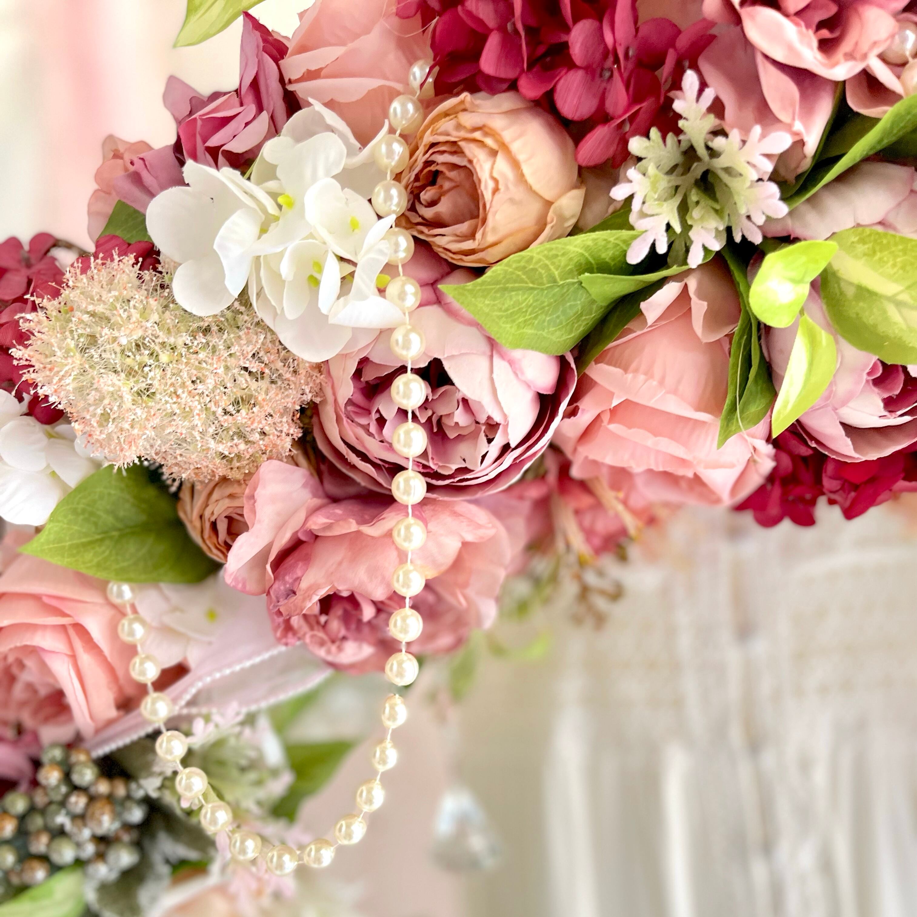 ロココ調  フラワーリース  専用出品 ロココ調アンティーク風シルクフラワーリース特大 ピンクローズ