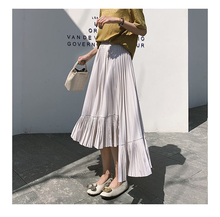 Z-20030 スカート ロングスカート ミモレ丈 裾プリーツ アシンメトリー