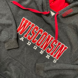 【STADIUM】カレッジ スウェット パーカー フーディ WISCONSIN BADGERS ウィスコンシン大学 M 刺繍 ロゴ フットボール US古着