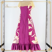 フラダンス 衣装 ワンピース ドレス パープル系 ティアレ柄 イエロー系 ノースリーブ フリル シースルー かわいい 華やか 鮮やか 明るい ハワイアン アロハ ハワイアンプリント フラ ダンス レッスン 練習 ノースリーブドレス フラ衣装 明るい色