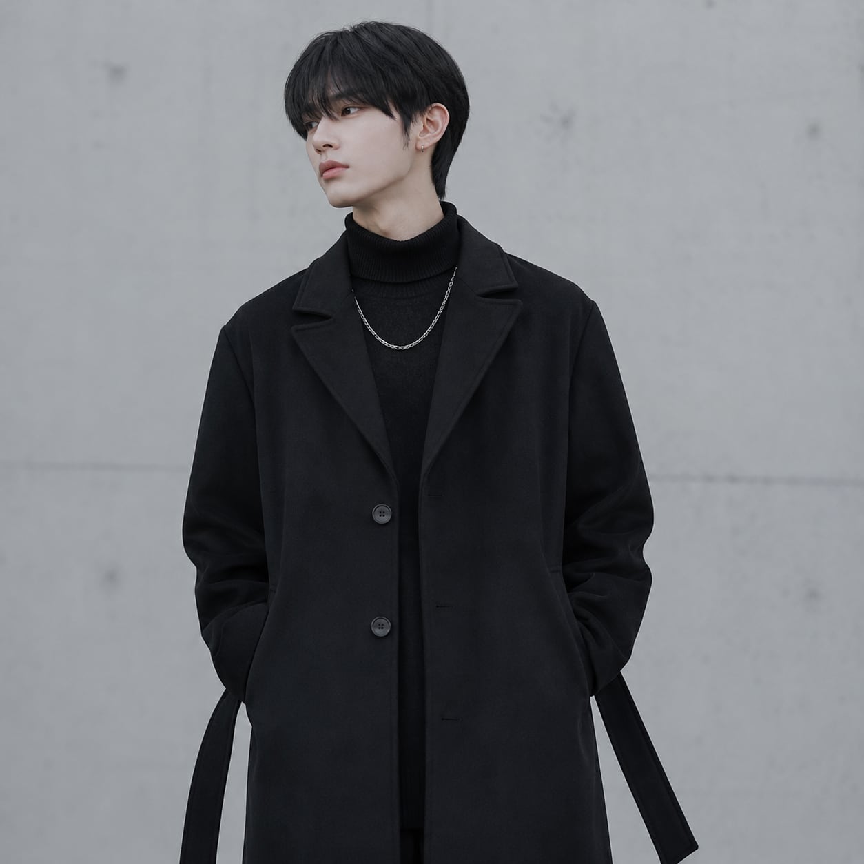 Belted long coat 0010