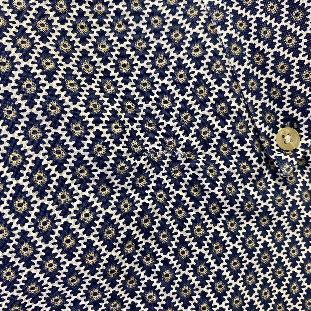 古着 unknown 柄シャツ総柄ネイビー白ホワイトXL】