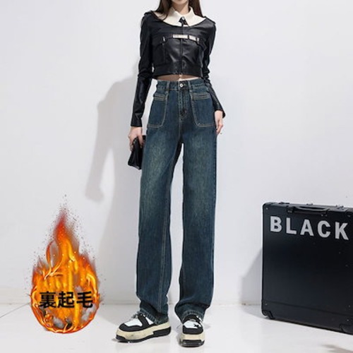 脚長効果！ 裏起毛デニムパンツ ジーンズ レディース パンツ ワイドパンツ スキニー 裏起毛 韓国ファッション ズボン秋冬