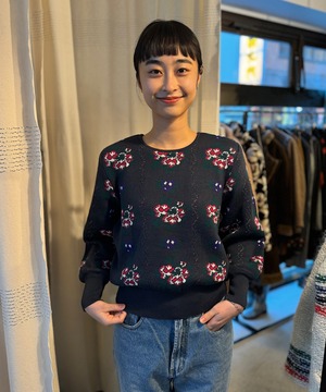 【送料無料】Flower puffsleeve knit