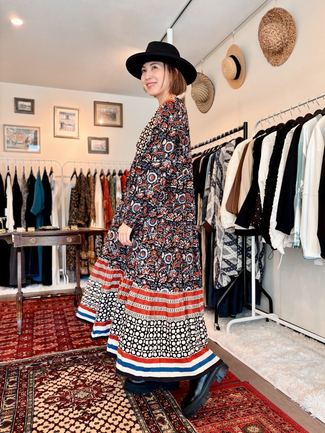 ブロックプリントワンピース