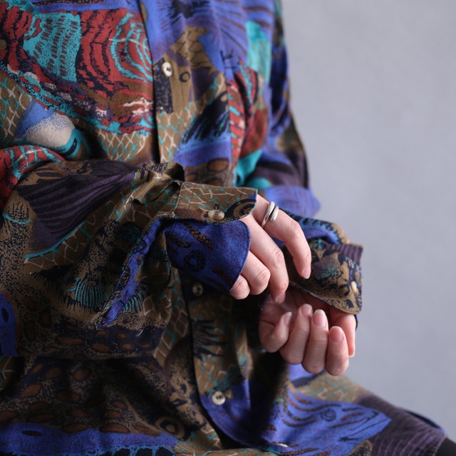 art graphic pattern loose rayon shirt