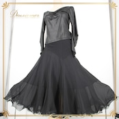 社交ダンス 衣装 スタンダード 上下セット ツーピース パーティ衣装 Create-Sun クリエイトサン 黒 ブラック系 シンプル キラキラ 長袖 ポリエステル 高級感 フィット感 伸縮性 可愛い おしゃれ カジュアル レディース ダンス用 トップス スカート セットアップ ファッション おすすめ 人気 イベント 服装