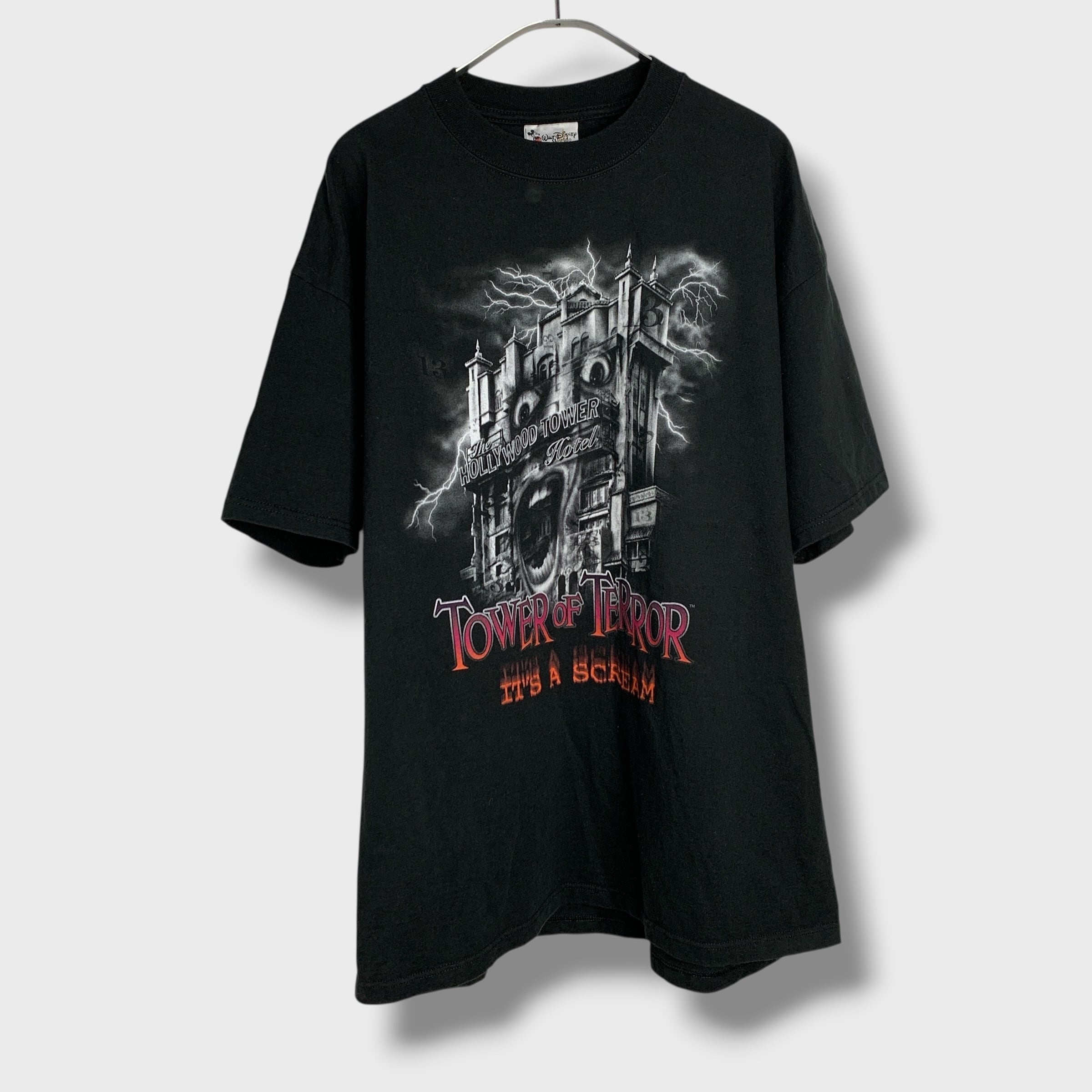 USA Disney タワーオブテラー プリントTシャツ アトラクション 黒 L