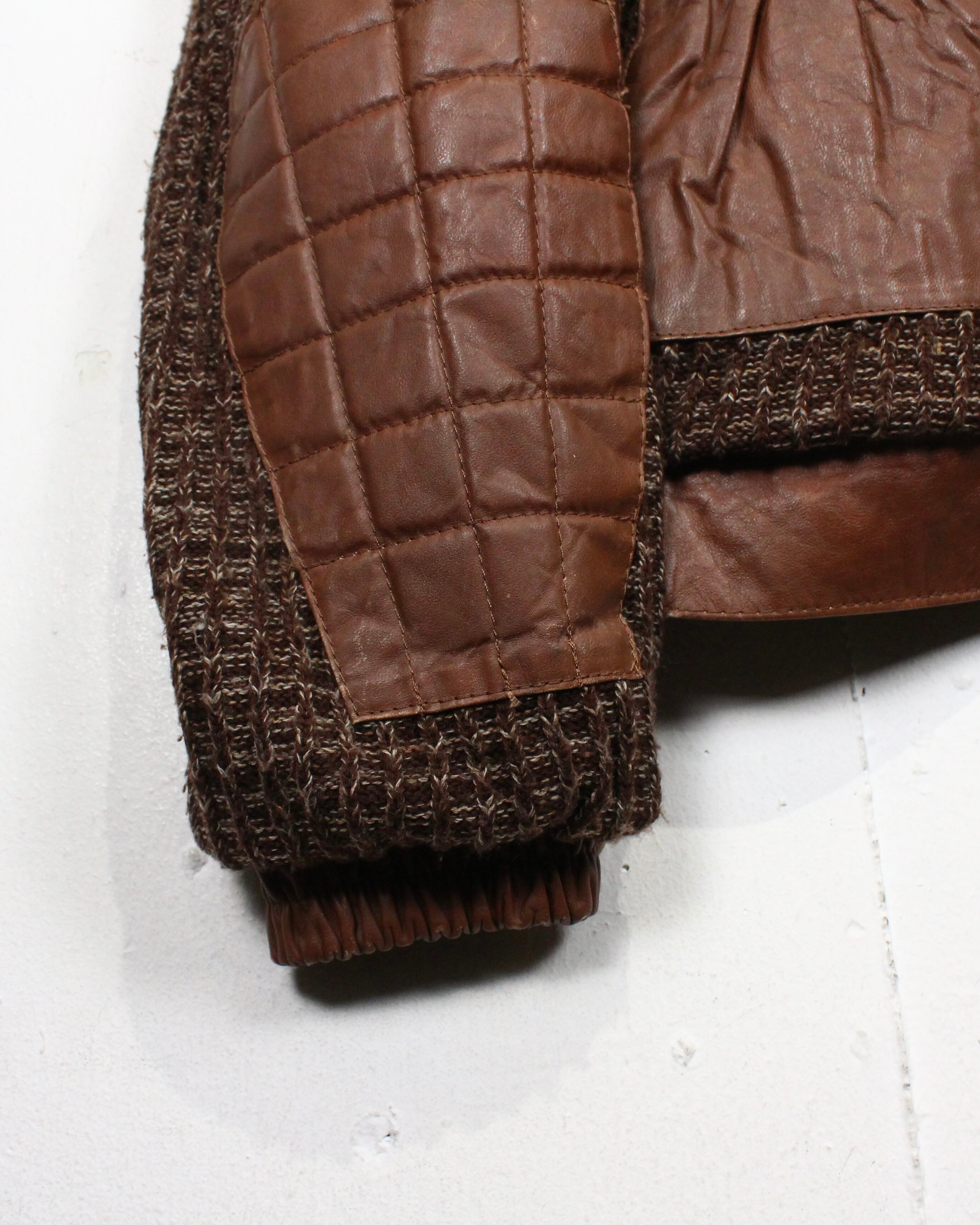 Caka act2】80's Leather × Knit Switching Vintage Loose Jacket