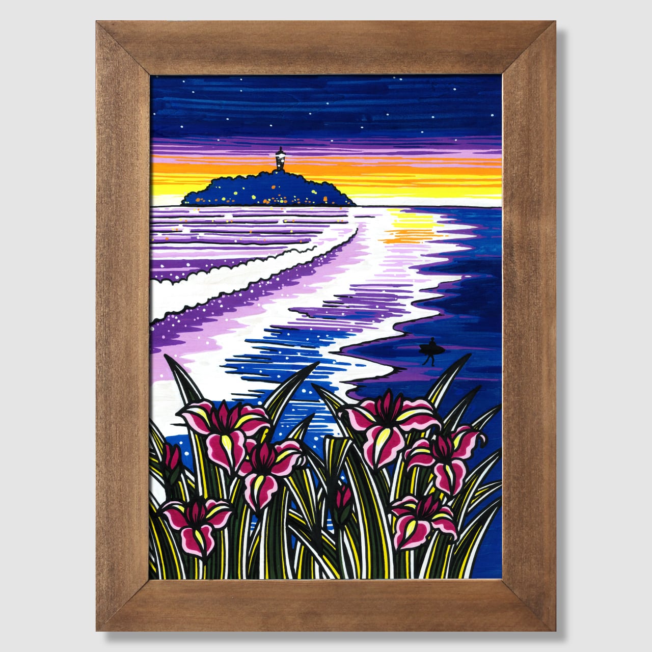 T*A様 A3額付き　アート　オリジナルアート　絵画　原画　アクリル画　インテリ Wood Panel A3 Size（江ノ島トワイライト）with Frame | TAMO ART GALLERY