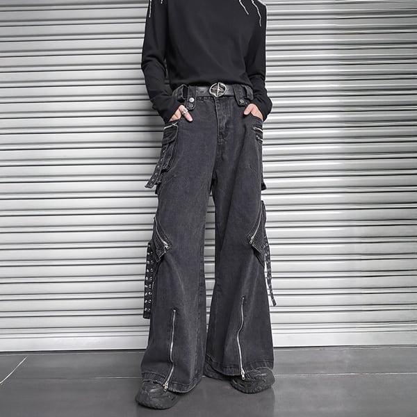 ウォッシュドブラックスリットサイドジッパーポケットデニム(ruf_02691)