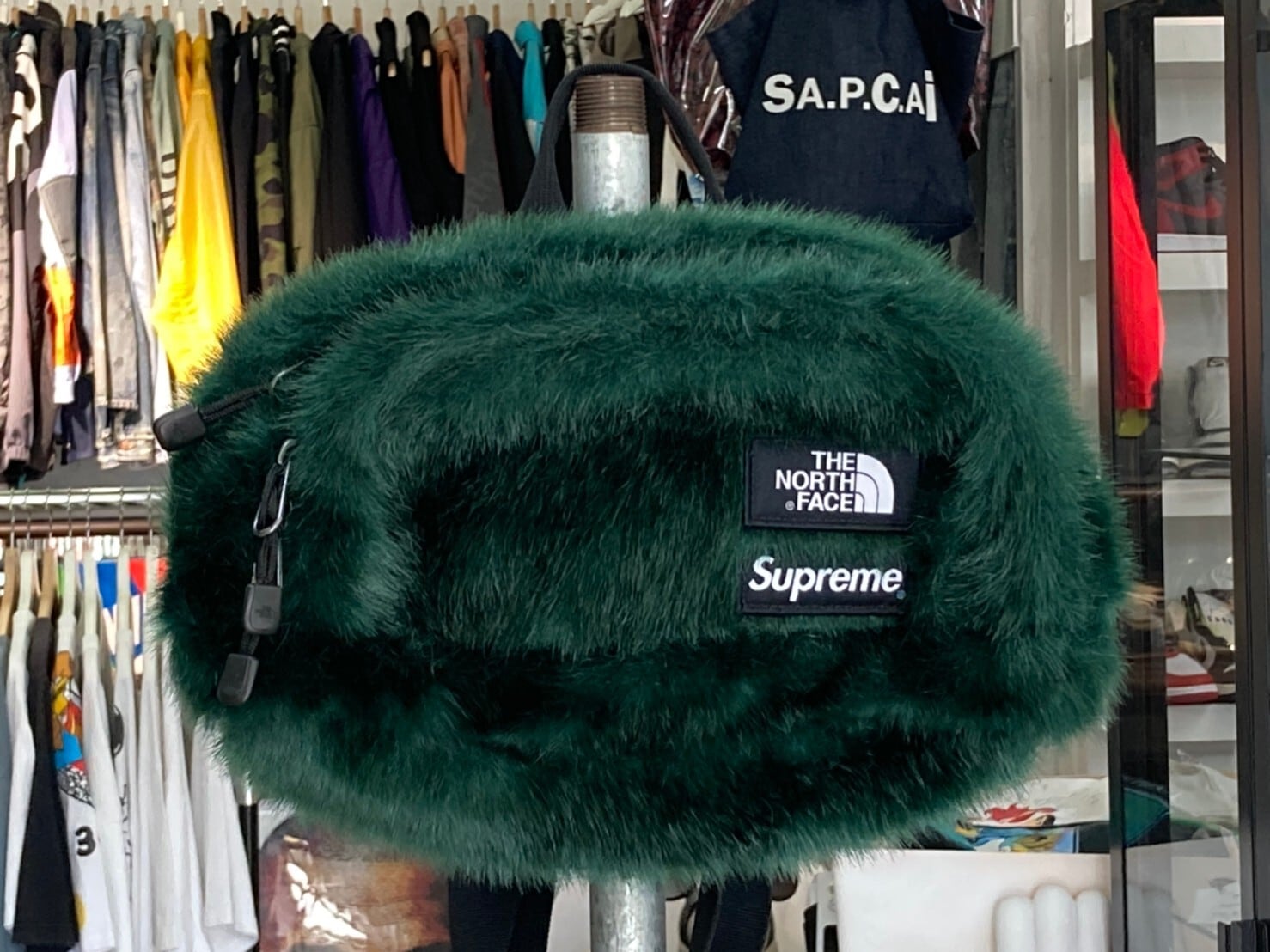 Supreme TNF Faux Fur Waist Bag Green - Women's handbags