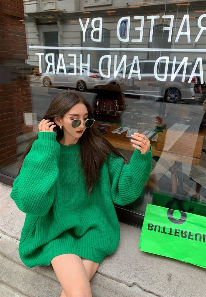 送料無料】 4色 トップス ニット l クルーネック オーバーサイズ