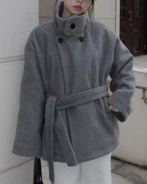 Stand Collar Belted Short Coat 504074