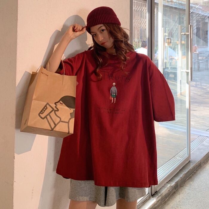 スプリングルーズカジュアルTシャツ シャツ プリント柄トップス スタイル 春物 ケッペル25296208421