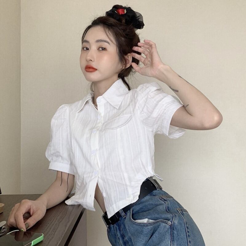 サマースタイルスタンダードスリーブギャザーシャツ レトロ レース 夏物 YY-ファッション69064045421