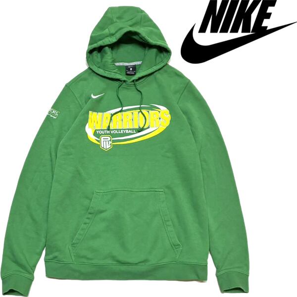 1点物◇ナイキNIKE緑プリントスウェットパーカー古着メンズML