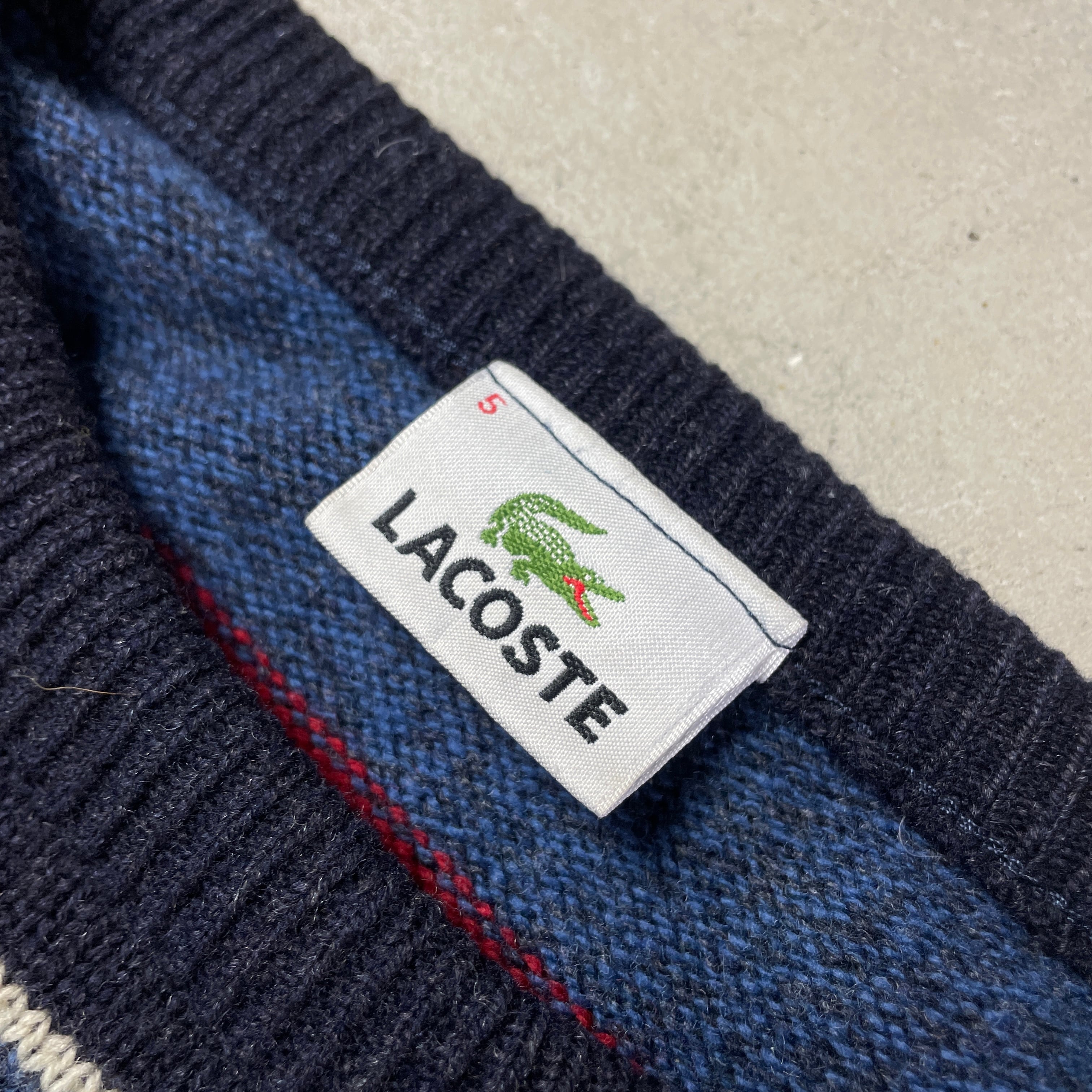 90年代～ LACOSTE ラコステ ボーダー柄 ウールニットセーター メンズM