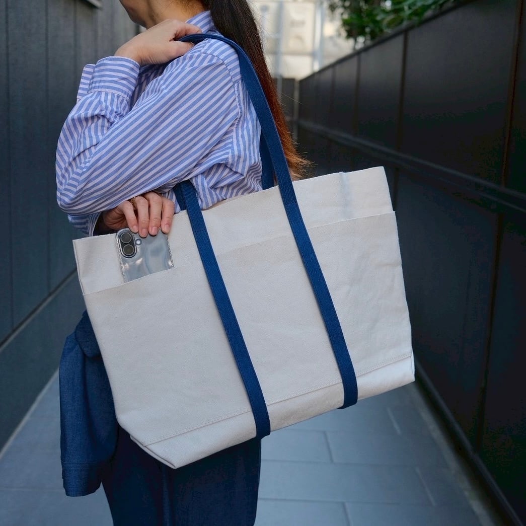 AMIACALVA(アミアカルヴァ)A054 WASHED CANVAS 6POCKETS TOTE(M) 2TONE NAVY