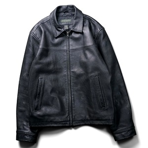 Vintage genuine leather zip up short jacket "BLACK"