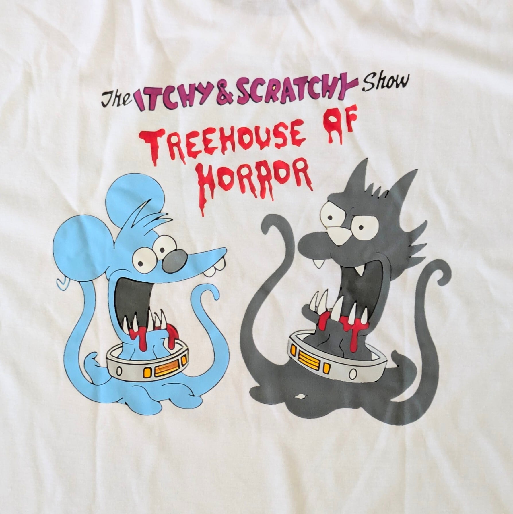【 The Simpsons( ザ・シンプソンズ ) 】『 The Itchy & Scratchy Show / イッチー&スクラッチー 』 「Treehouse of Horror」(ツリーハウス・オブ・ホラー)/ Tシャツ / WHITE〚アメリカン雑貨 アメトイ〛