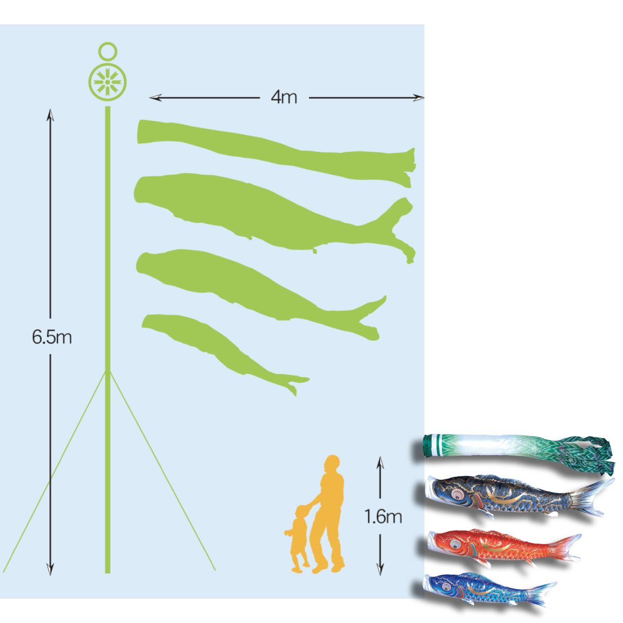 豪　ガーデンセット　４M６点セット（徳永鯉のぼり）