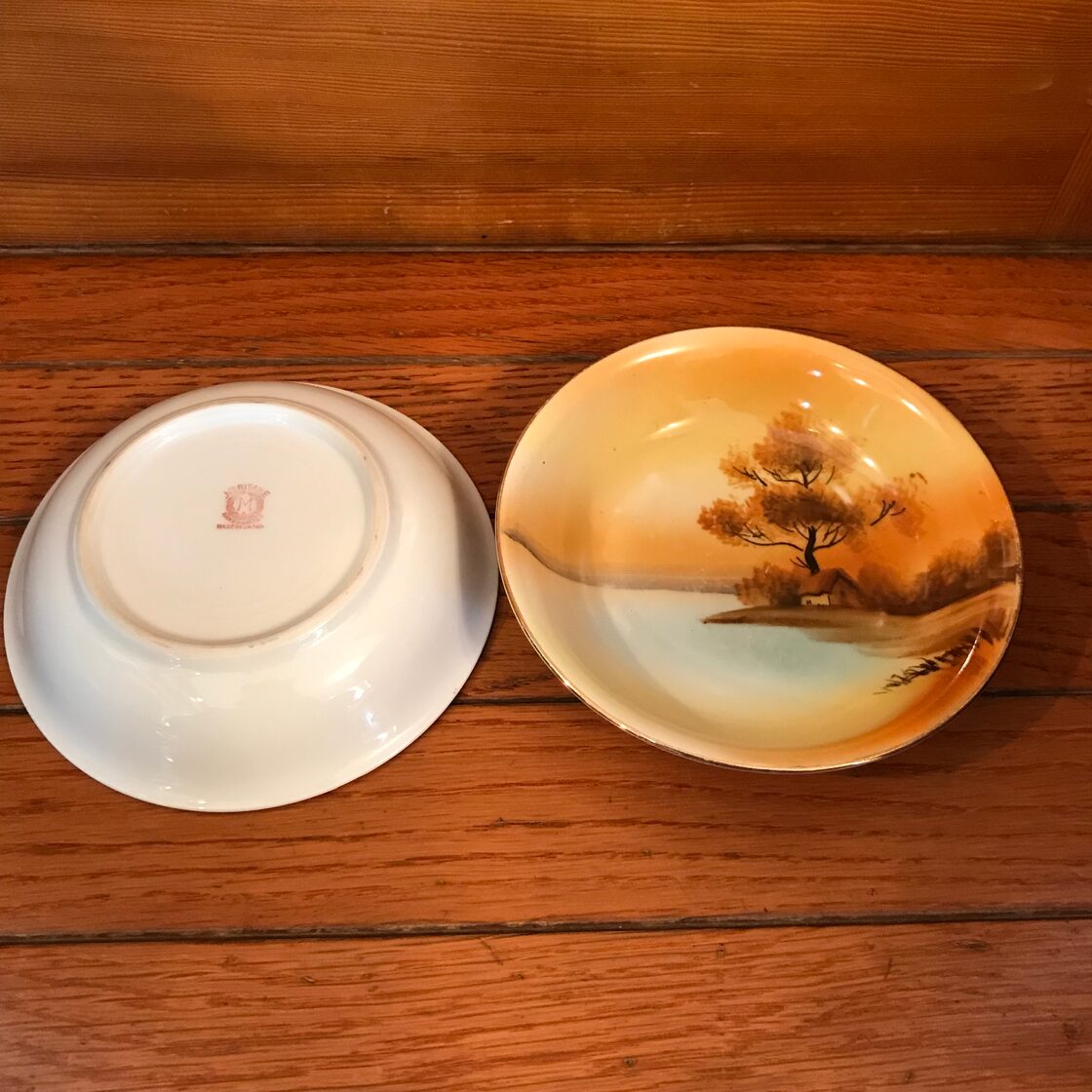 オールドノリタケ 小皿プレート 2点セット 金彩風景図案 Old Noritake 