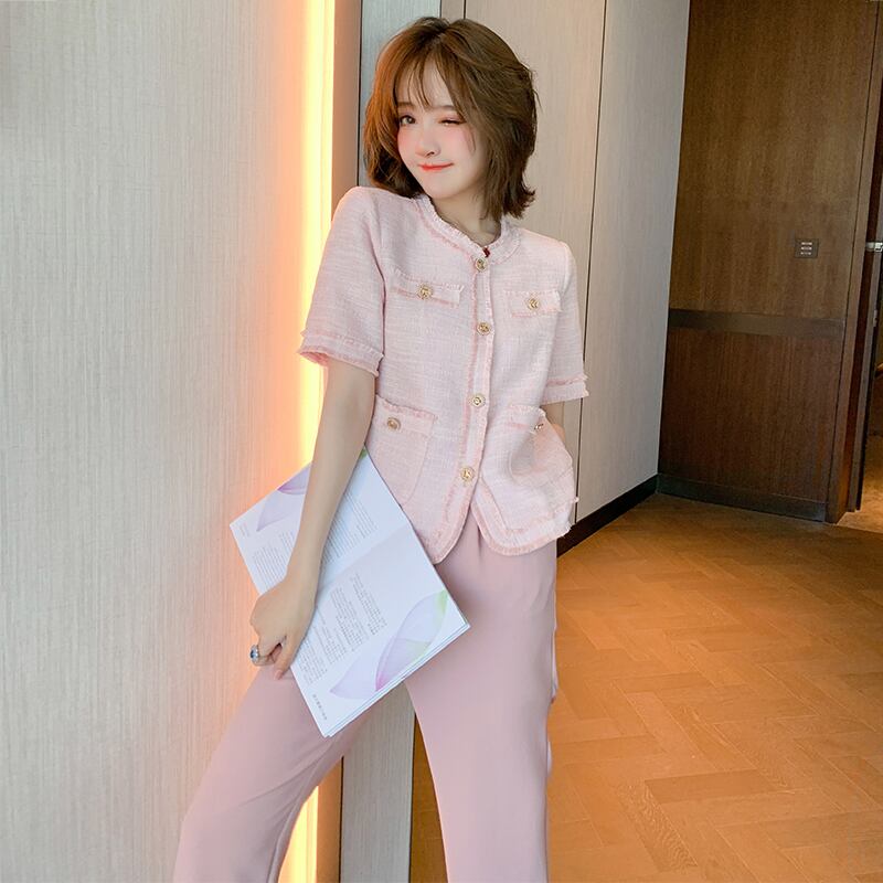 ラウンドネック薄手ツィードジャケット Oネック MIUCO72874460641