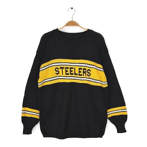 80s NFL ピッツバーグスティーラーズ ジャガード ヴィンテージ アクリルセーター ブラック Pittsburgh Steelers サイズL相当 古着 CH1104