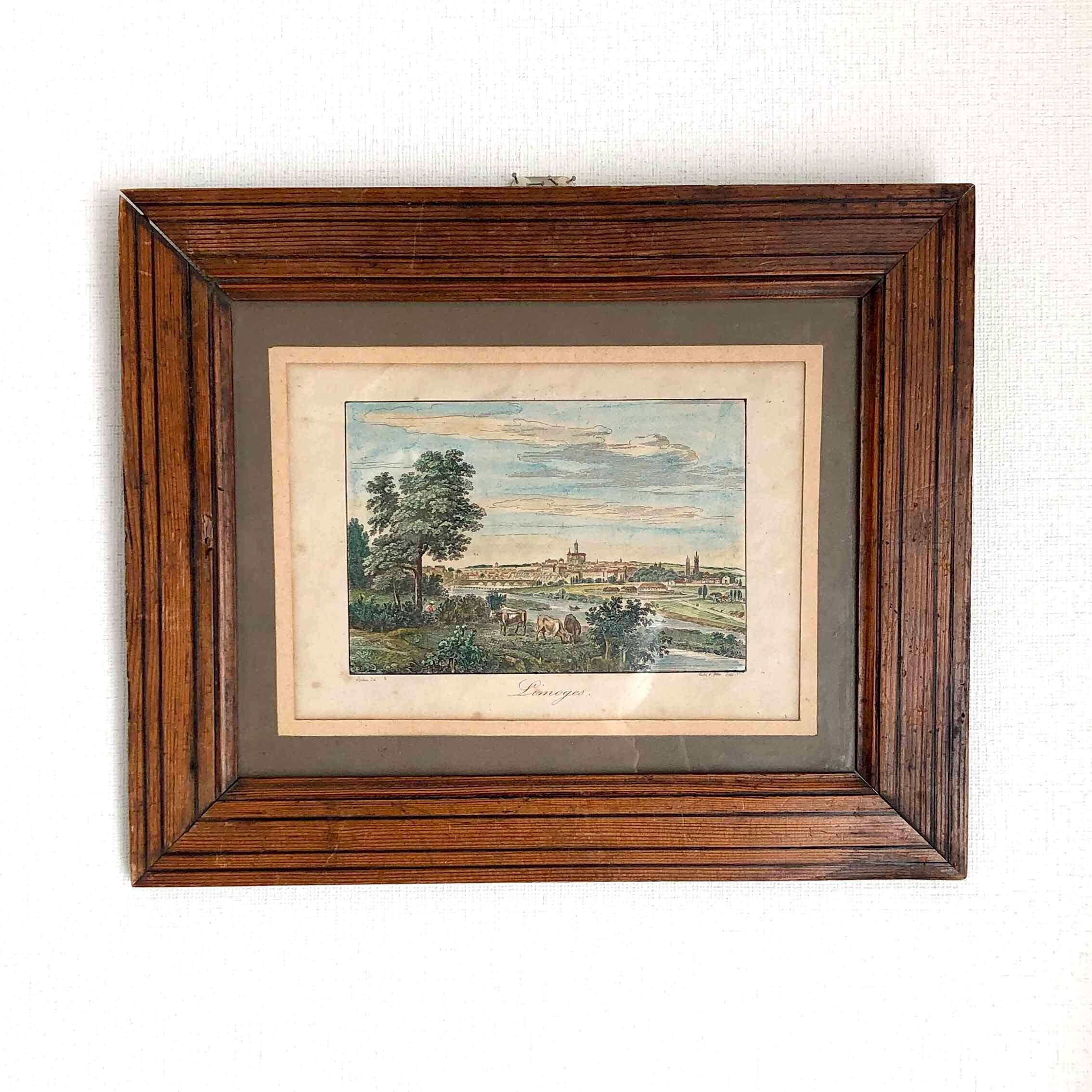 版画 リトグラフ リモージュ地方風景 田園風景 木製フレーム 12PSbp14