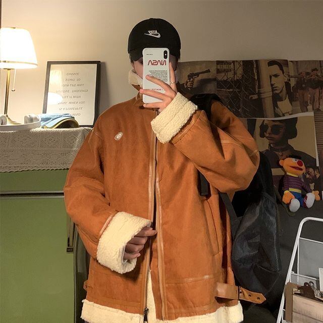 【予約販売】ボアジャケット ブルゾン アウター ムートンコート ショート丈 ブラック グリーン キャメル メンズ 防寒 お洒落 カジュアル ベーシック 秋冬 大きいサイズ M/L/XL/2XL