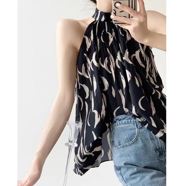 Geometric halterneck blouse　11284