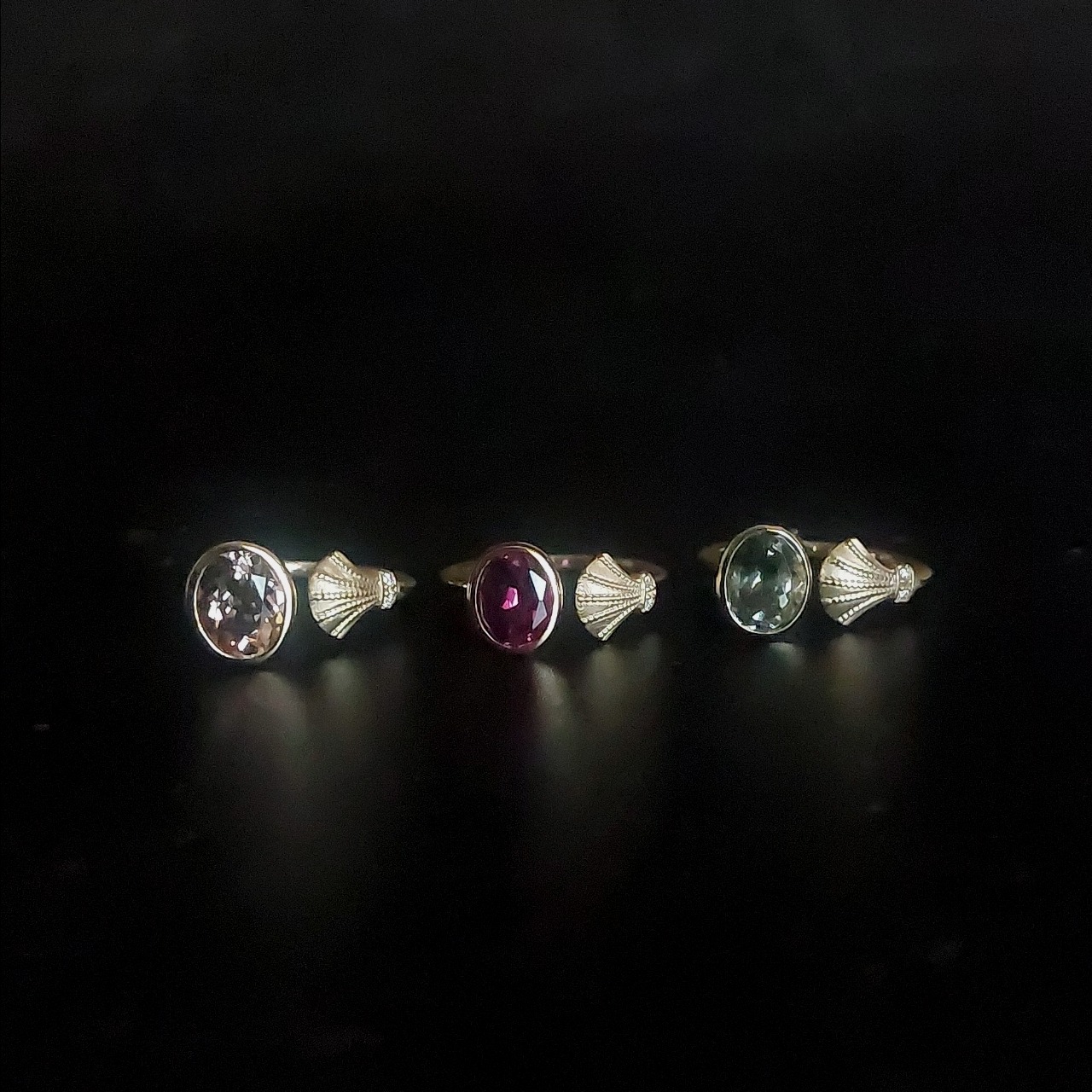 K10 Aquamarine Sunstone Diamond Ring