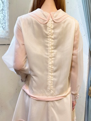 60’s polkadot white × baby pink dress