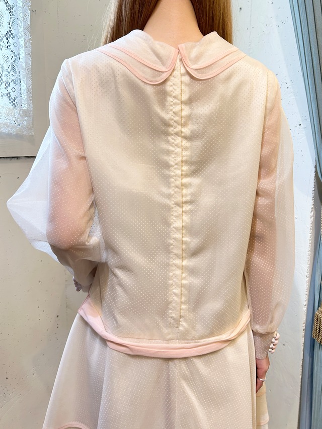 60’s polkadot white × baby pink dress