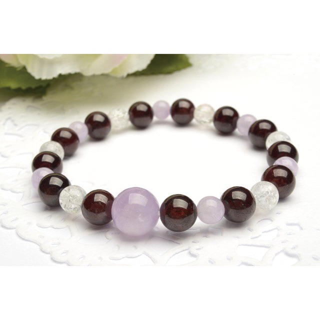 【信頼と友愛】天然石 深紅のガーネット×ラベンダーアメジスト ブレスレット（10mm）