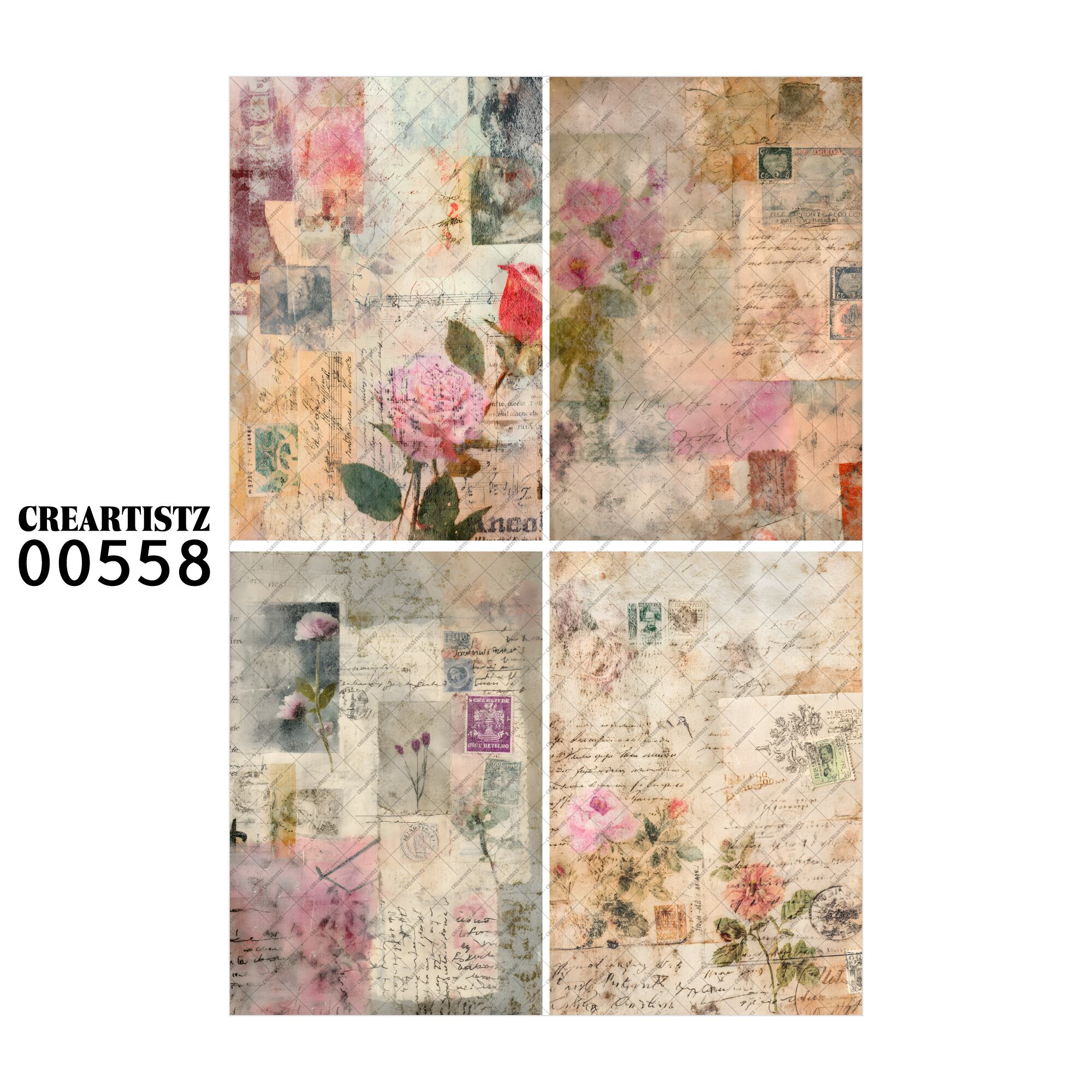 00558 背景 コラージュ素材 オリジナル 12枚セット (4種類×3枚) ペーパー/ステッカー CREARTISTZ