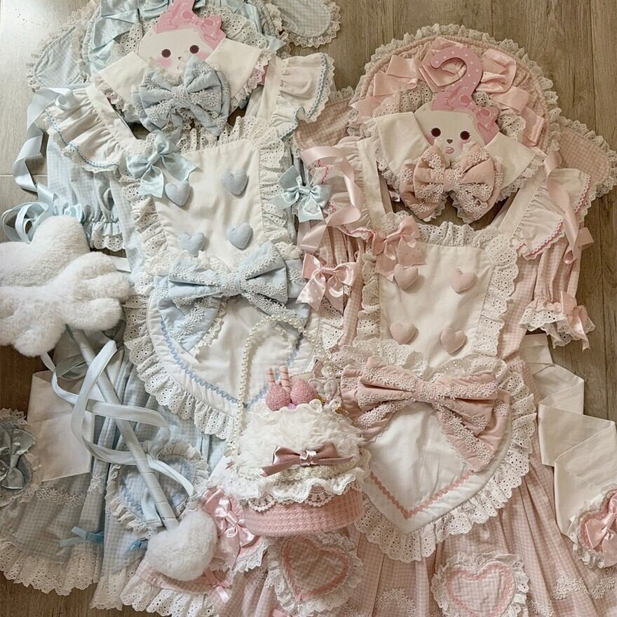 メイドロリータ ワンピース ハートエプロン付き レースフリル 撮影会