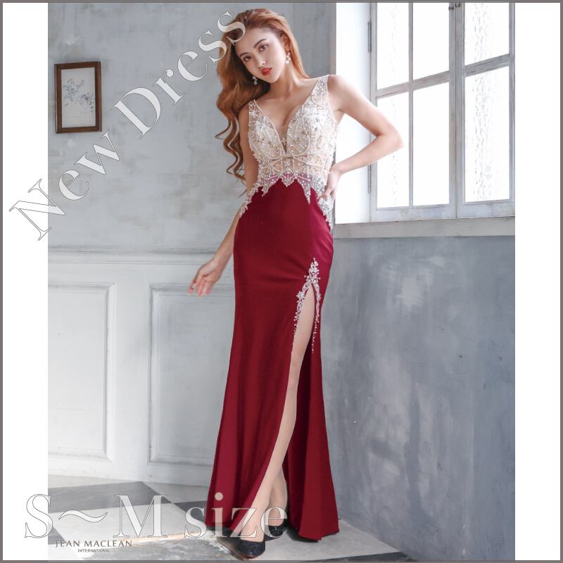 【JEAN MACLEAN】【即納】New Color 5色展開 (S.Mサイズ) 刺繡バイカラー/シアー/LongDress【11901】