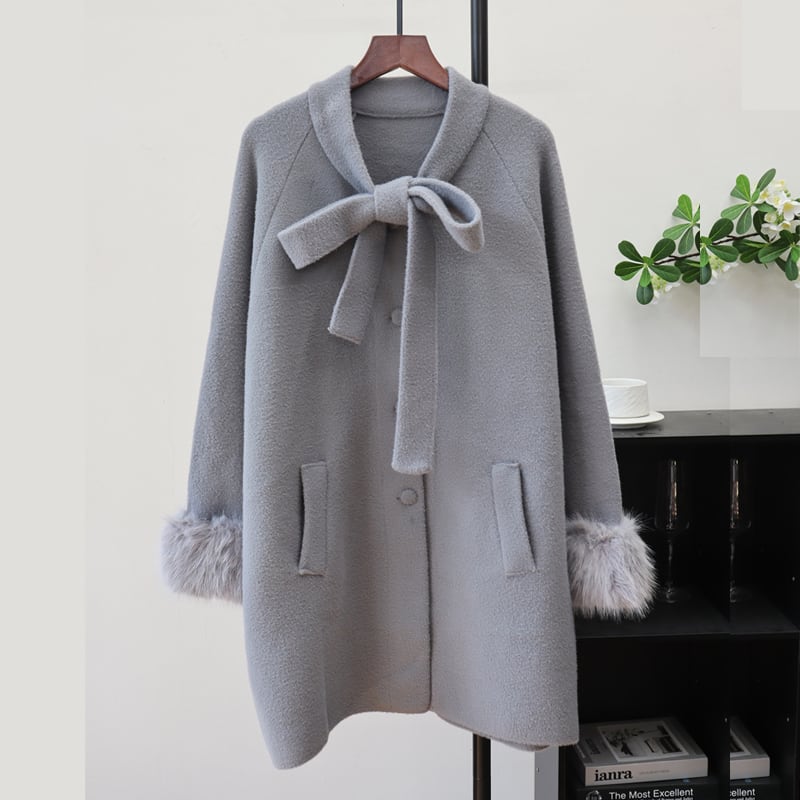 【outer】スカーフカラー袖ファーコート Q7210