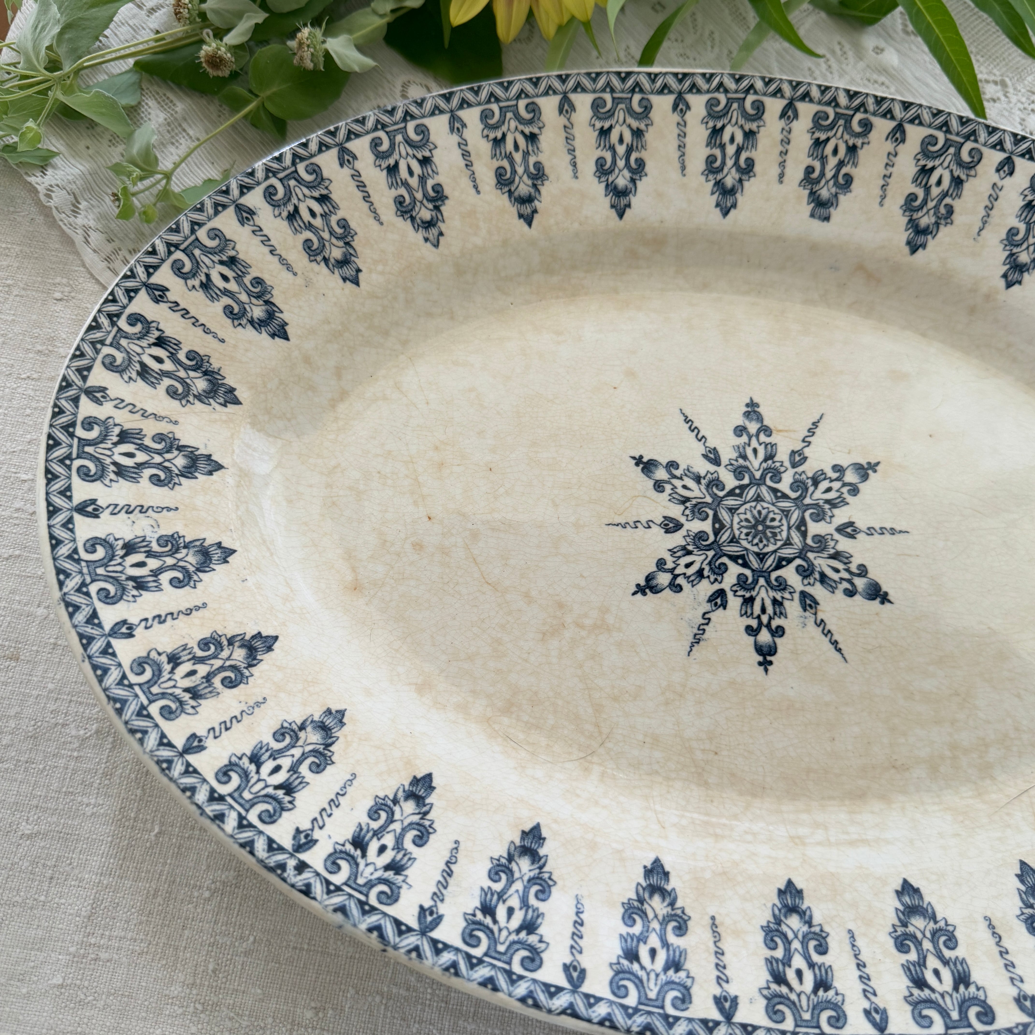 French Large Oval Plate By Gien/フランスジアン窯の大きなオーバル