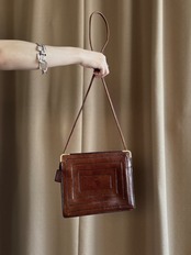 vintage brown leather square shoulder bag-5137-7